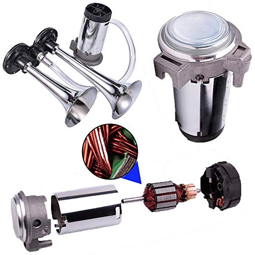 MKING 12V 150dB Car Air Horn Kit, Super Loud Twin Tone Chrome Plated Zinc Dual Trumpet Air Horn with Compressor for Any 12V Vehicles Car Truck RV Van SUV Motorcycle Off Road Boat (Silver)