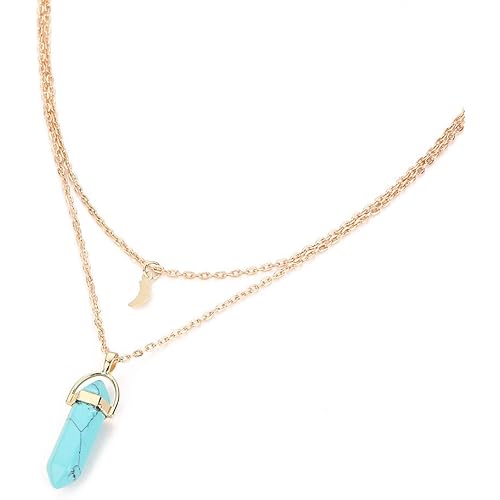 Lutos Layered Natural Crystal Opals Moon Pendant Necklace Choker Chain for Women and Girls Gift