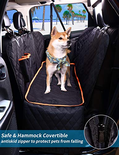 Hansprou Dog Seat Cover Car Seat Cover for Pets 100% Waterproof Scratchproof Nonslip Multi-fuction Pet Seat Cover for Back Seat with Storage Pockets 1 Dog Seat Belt 1 Extra Padded Cars Trucks SUVs