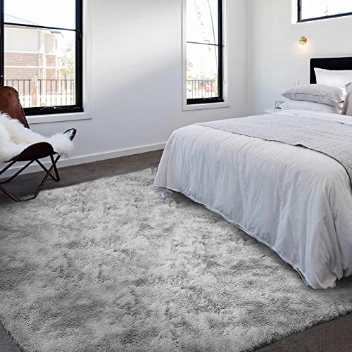 ASIinnsy Living Room Rug, Long Hair, Shaggy Modern Room Carpets, Large, Grey, Non-Slip, Soft, for Bedroom, Dining Room, Plush Rug (250 x 300 cm, Grey White)
