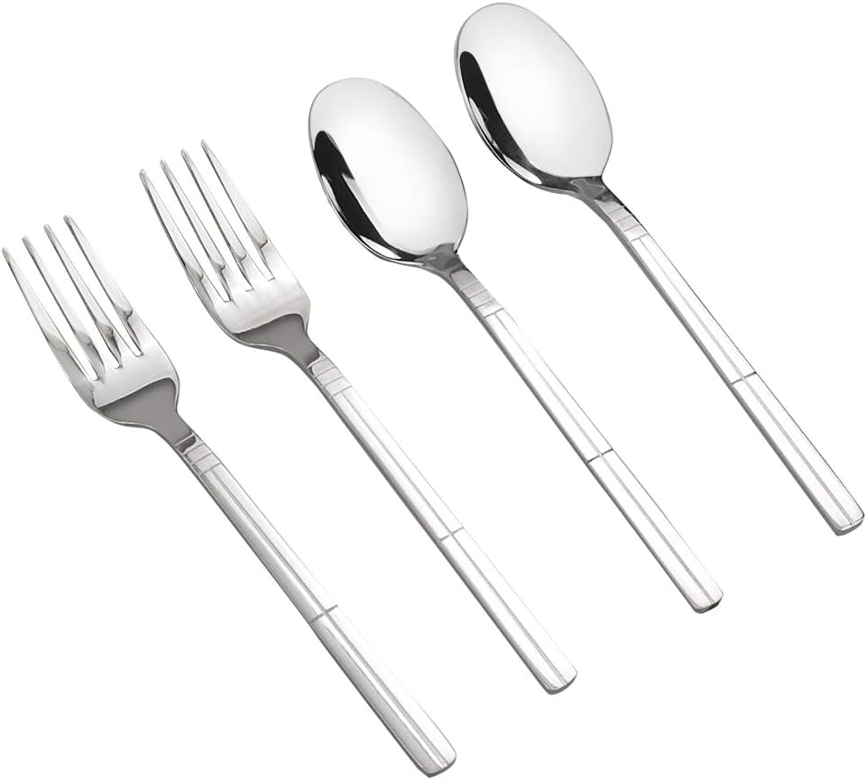 Eudokky Dessert Forks, Dessert Spoons Set, 12 Pieces Stainless Steel Spoons Forks Set, Silver
