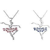 OUGWA Little Girl Necklace Dancer Ballet Recital Gift Ballerina Dance Necklaces (2Pcs Pink & Blue)