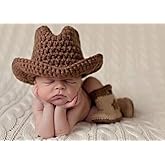Vomdrok Newborn Photography Props Outfits Cute Cowboy Hat Shoe Set Infant Baby Boy Girl Photoshoot Props Costume