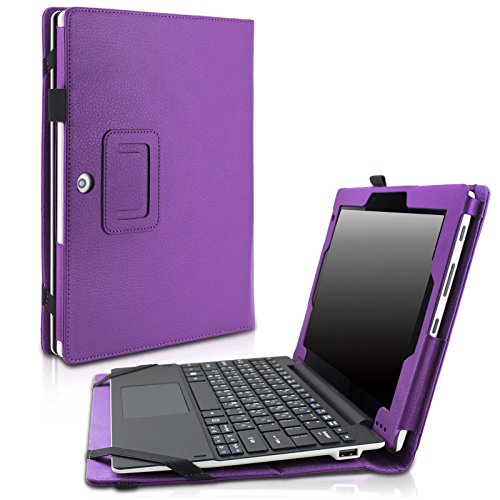 Acer Aspire Switch 10 E SW3-013 Case - Infiland Premium PU Leather Keyboard Portfolio Stand Case Cover For Switch 10 E SW3-013 10.1-Inch 2-in-1  PC Only, Purple