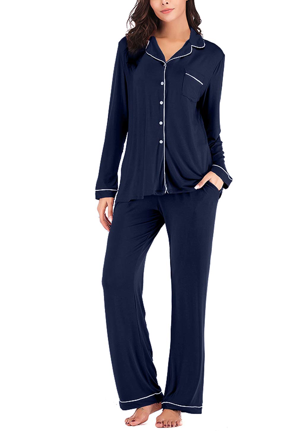 Long Sleeve Navy Blue Pajamas Sets