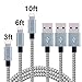 iPhone Charger, Huafulian 3 Pack Nylon Braided Lightning to USB Cable for iPhone 7/7 Plus/6S/6S Plus,SE/5S/5,iPad,iPod Nano 7 and More (Gray+Silver)