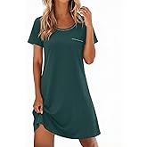 Ekouaer Cotton Nightgowns for Women Soft Sleep Shirt with Pocket Short Sleeve Crewneck Nightshirts S-XXL
