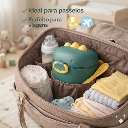 Porta Leite em Pó com Dosador e Nivelador 800ml – Pote Infantil Multifuncional para Papinha, Snacks e Cereais Ideal para Passeio e Viagem (Verde, Grande)