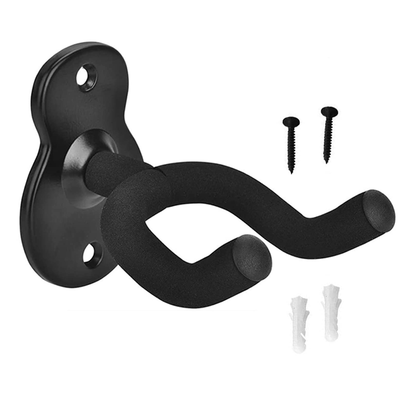 Midyrrg Electric Guitar Wall Mount - Angled Metal Hanger With Protective Sponge Hook - Black Bracket Stand for Bass, Acoustic, Ukulele, Banjo