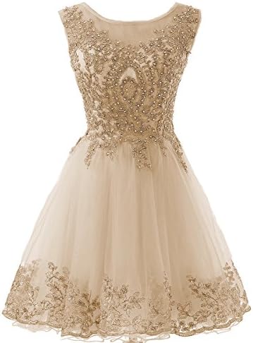 YFOP Women's Beaded Gold Lace Homecoming Dresses Sequins Appliques Prom Gowns Short 2017 Y023 4 Champagne