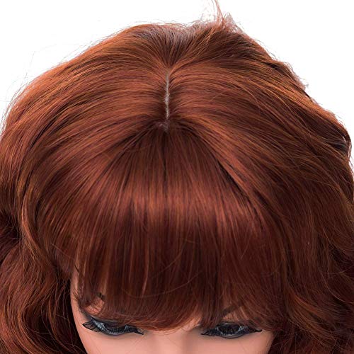 Summer 2 Style Short Hair Wigs For Women, Upgrade Of Fox Red Curly Synthetic Hair Wigs With Bangs (Red Brown) - Thumbnail 4