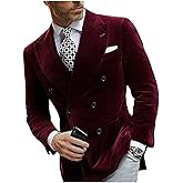 Mi Bo Tong Mens Double Breasted Velvet Blazer Peak Lapel Dinner Jacket for Men Prom Party Coat