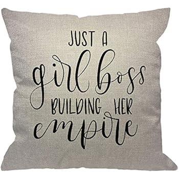 HGOD DESIGNS Quote Throw Pillow Cover,Just A Girl Boss Building Her Empire Inspirational Phrase Modern Feminism Quote Decorative Pillow Cases Cotton Linen Cushion Cover for Home Sofa Couch 18x18 inch