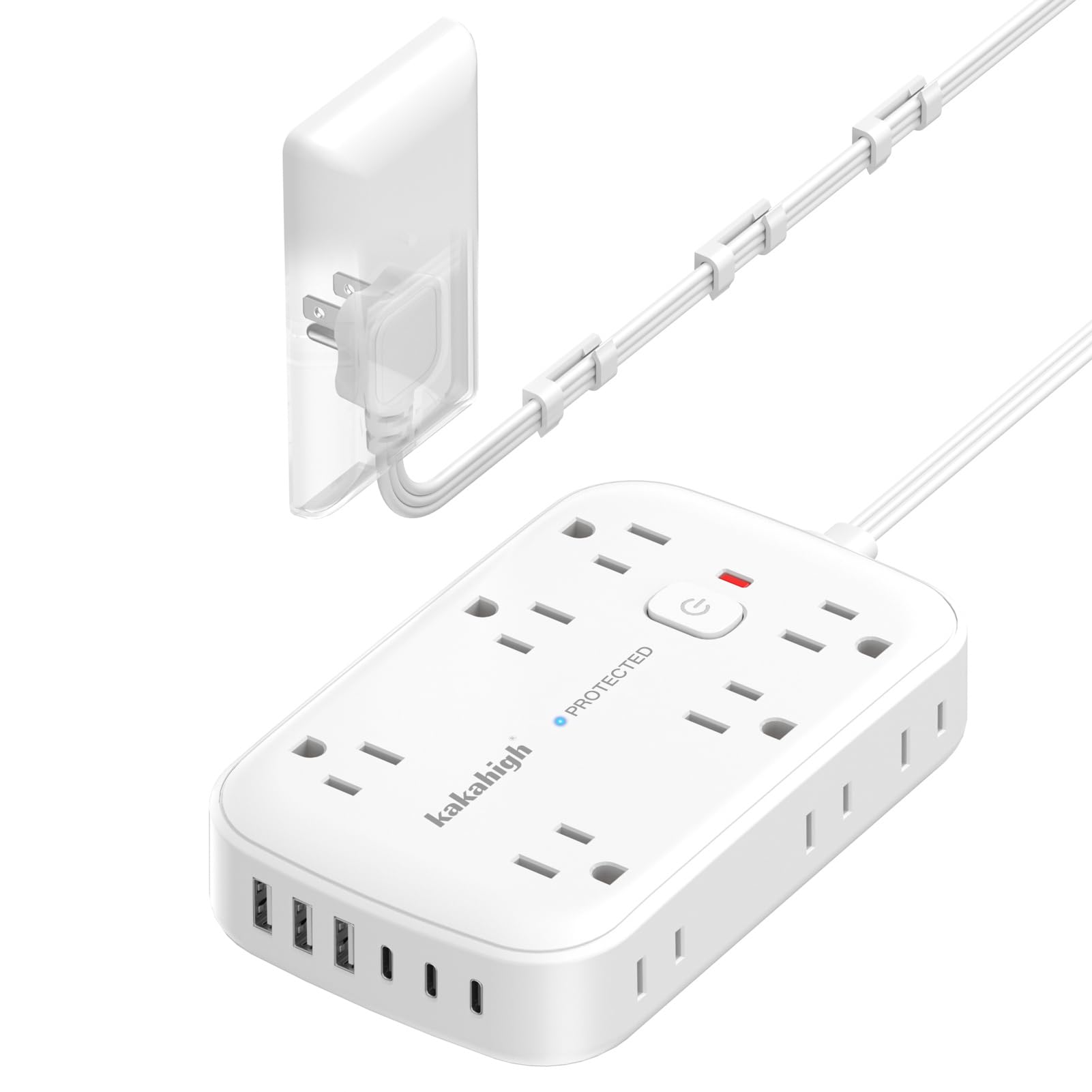 Photo 1 of Flat Extension Cord with Outlet Cover & Multi USB- 5 FT, 1625W 3 Prong Extension Cord with 12AC Outlet 6 USB (24W/4.8A), Multi Ports Charging Station for Behind Wall Furniture Couch Sofa TV