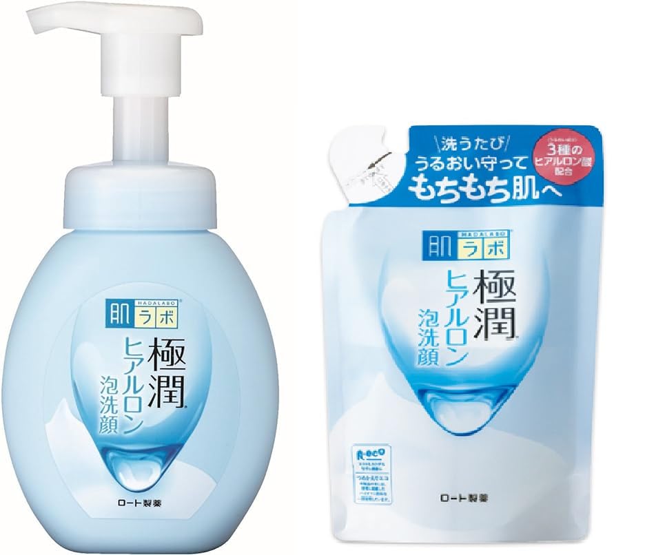 Aburiya Gokujyun Hyaluron Moisturising Facial Cleansing Foam, 160ml + 140ml Refill, Made in Japan