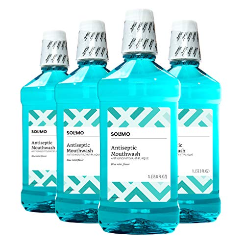 Amazon Brand Solimo Antiseptic Mouthwash, Blue Mint, 33.8 Fl Oz (Pack