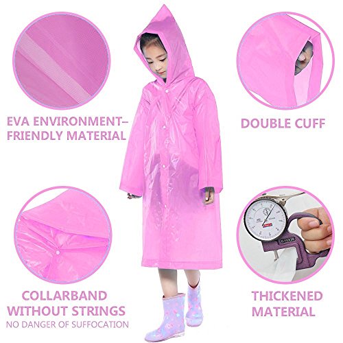 Kids Raincoat, 1PC Portable Reusable Hooded Jacket Outerwear Rainsuit Rain Poncho Cover Rain Wear for Boy Girls 6-12 T Pink