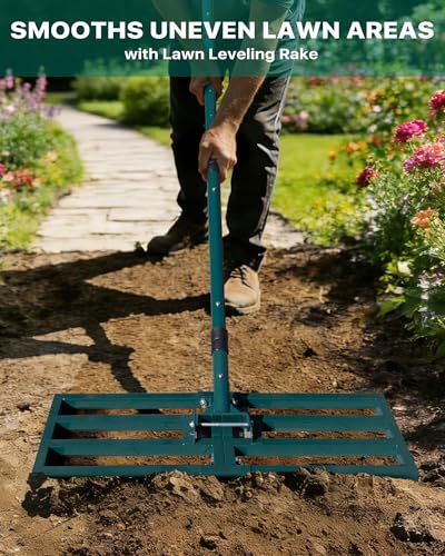 Lawn Leveling Rake 76 x 25 cm: JanTeelGO Synthetic Grass Rake with Wall Hook – Professional Ground Leveling Rake for Garden, Golf Course, Farms