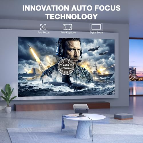 [Now with Netflix & 4000 ANSI] 4K Projector with WiFi and Bluetooth,TOF Real-Time Auto Focus Projector, AuKing Outdoor Movie Home Proyector with Omni-Adjustable Stand(silver grey)