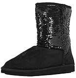 Black Sequin Faux Suede Fur Lining Comfort Ankle Boots Bling
