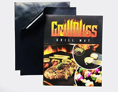 Grill Mat by GrillBliss | 100% non-stick, Heavy duty, cooking mats | Grill Blissfully!! Set of 4 BBQ Bake,liners,Reusable, FDA approved perfect for Gas,Charcoal,Electric grille