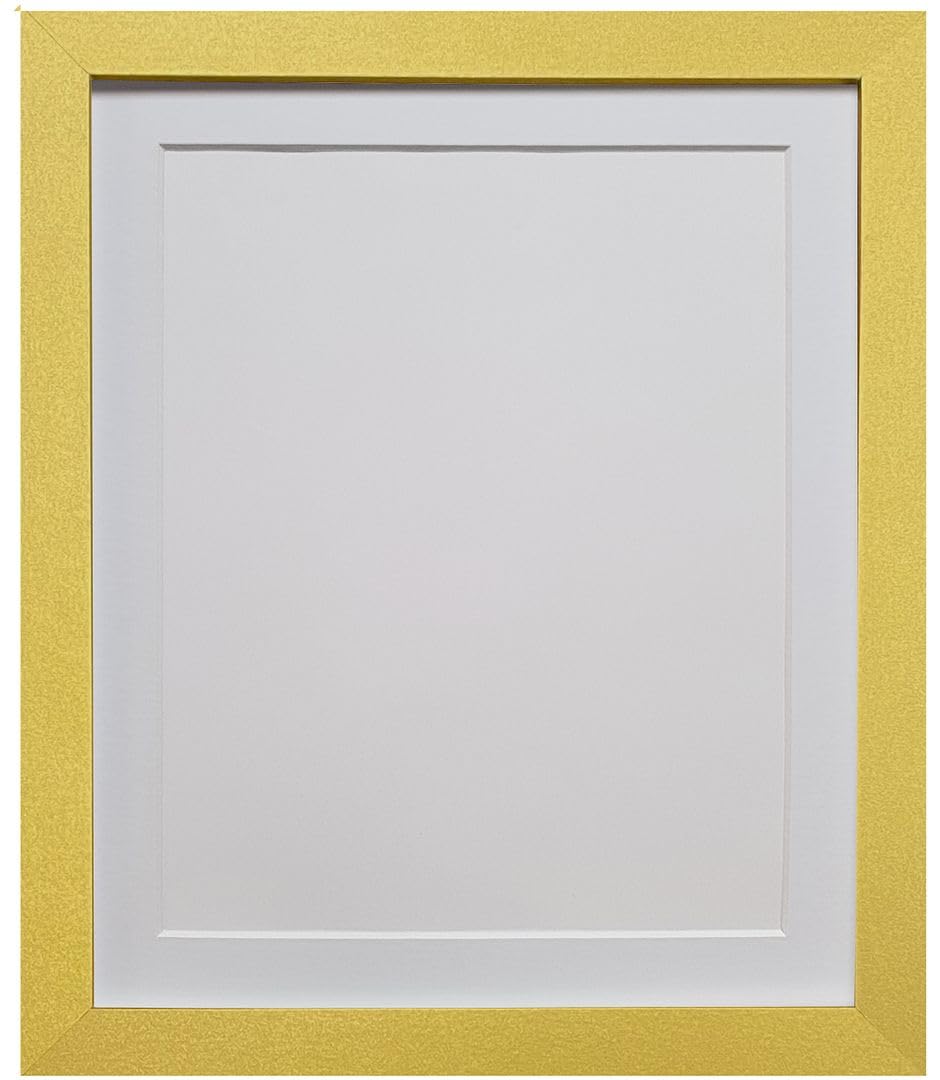 FRAMES BY POST H7 Gold Photo Frame with White Mount PLASTIC GLASS 18 x 14 Image Size 14 x 11 Inch