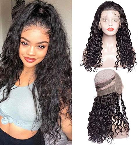 360 Lace Frontal Wig 9A Pre Plucked with Baby Hair Water Wave Brazilian Human Hair Wigs 360 Lace Wigs 180% Density Full Human Hair Natural Hairline 16-26 inch