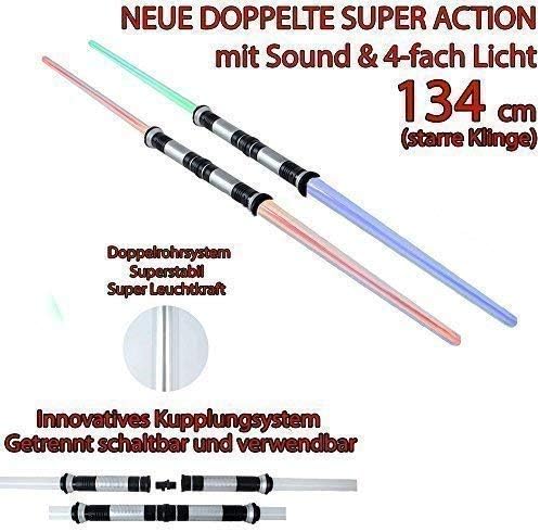tevenger 134 cm Doppellichtschwert Doppellaserschwert Lightsaber Fixed Blade Sound Quadruple Light Effects Blue Red Green Continuous Light