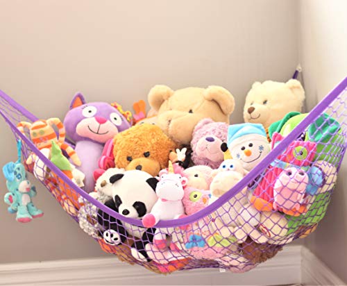 MiniOwls Storage Hammock Stuffed Toys Organizer - Fits 30-40 Plush Animals. Great Gift for Boys and Girls. Instead of Bins and Toy Chest - Displays Teddies Easily. (Purple, X-Large)