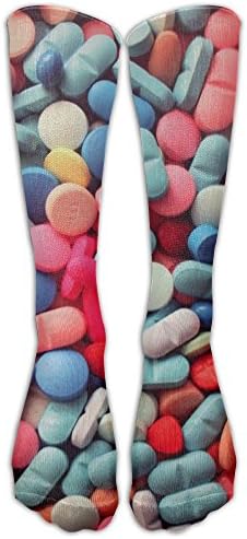 Pills Nylon White Compression Knee Socks Soft Volleyball For Men & Women Cartoon Casual Long Tube Crew Socks