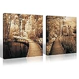 Mon Art Greenway Highway Brown Trees Wooden Bridge Portray Canvas Art Framed Wall Painting