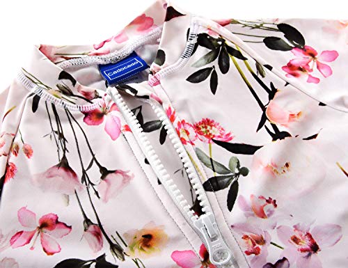 Cadocado Toddler Girl One Piece Zip Front Sunsuits UPF 50+ Sun Protection Rash Guard Beach Bathing Suit,Flower Print,6-9 Month