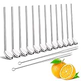 Reusable Drinking Straws, Elegant life 12 Pack Japan Stainless Steel Straws 8 Inch Ultra Long Rustproof Drinking Spoon Straws with 2 Pack Long Cleaning Brush for Cold Beverage