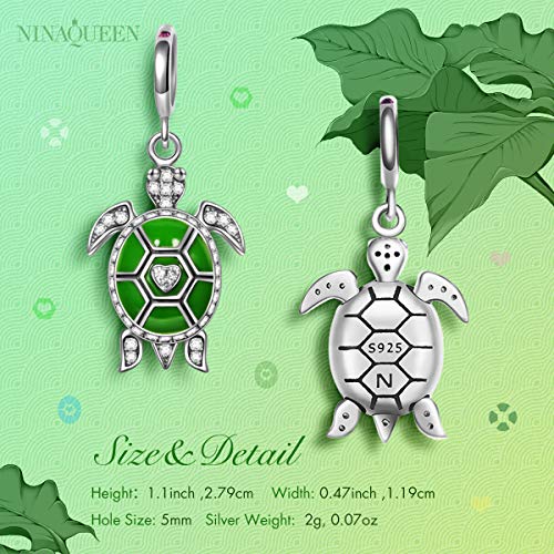 NINAQUEEN Turtle 925 Sterling Silver Green Dangle PandÃ¶ra Charms Pendant Charm Fit European PandÃ¶ra Bracelets Necklace Birthday for Her Teen Girls Kids Mothers Day Women Wife Daughter Sisters