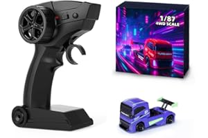 Mrtybxkety 1/87 Scale RC Drift Car, 2.4G 4WD Remotr Control Truck with Simulated Brake Calipers, Linked Lights, Above 30 Min 