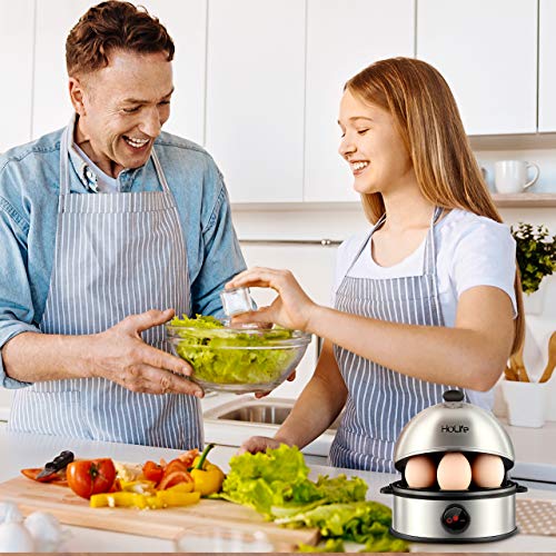 Egg Cooker, HoLife Stainless Steel Egg Boiler Steamer with Auto Shut off, 7 Egg Capacity for Soft, Medium, Hard Boiled Eggs, Omelettes