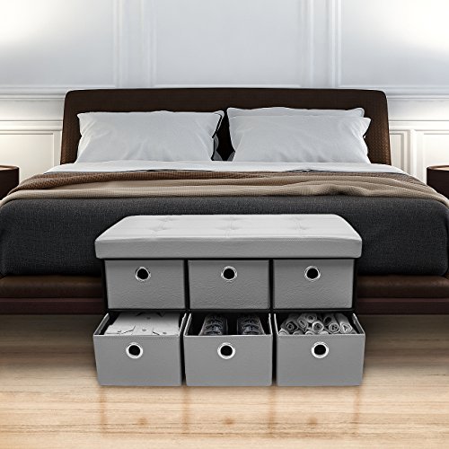 image for Sorbus Storage Ottoman Bench with Drawers – Collapsible Folding Benc
