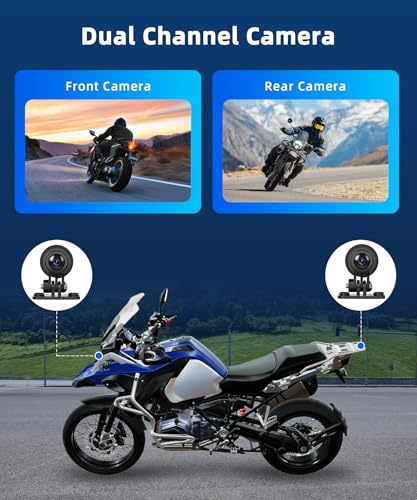 Rimoody Wireless Carplay Motorcycle Display with Dashcam 2 Front and Back Camera, 6.86 Inches Touchscreen Portable Carplay Android Car Screen for Motorbike with Mirror Link/Bluetooth/IP68 Etanche