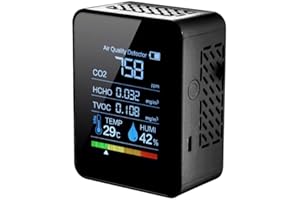TSHIWORT Air Quality Monitor, Portable 5 in 1 Tester for CO2, TVOC, Formaldehyde, Temperature, Humidity, Digital Air Analyzer for Greenhouse, Warehouse, Wine Cellars (Black)