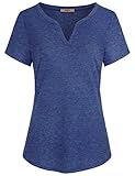 Legging Top,Miusey Womens V Neck Short Sleeve Casual Flattering Curved HemHenley Tee Shirt Tunic Blouses Blue Large