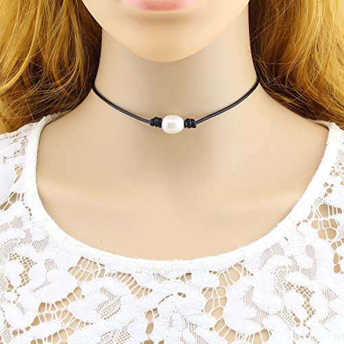 2 Wunionup+Pearl+Black+Leather+Necklace