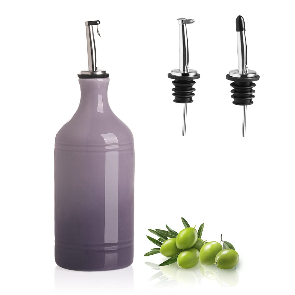 Sweejar Home Porcelain Olive Oil Dispenser Bottle, Suitable for Storage of Oil, Vinegar, Soy Sauce and Other Liquids, Reusable, Dishwasher Safe, 1 Piece, 460ml(Gradient Purple)