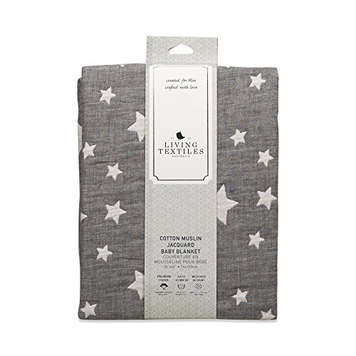 image for Living Textiles Muslin Jacquard Blanket with Grey Stars. Double-Layere