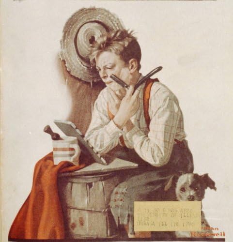 HistoricalFindings Photo: Boy Shaving with Straightedge Razor,April 1919,Norman Rockwell,Photograph