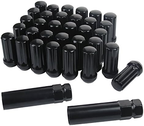 KV 32 pcs Lug Nuts 9/16-18,2''(51mm) Tall Small Diameter Acorn Spline Drive Black Lug Nuts Closed End with2 Keys Ford F250 Chevy Suburban Dodge