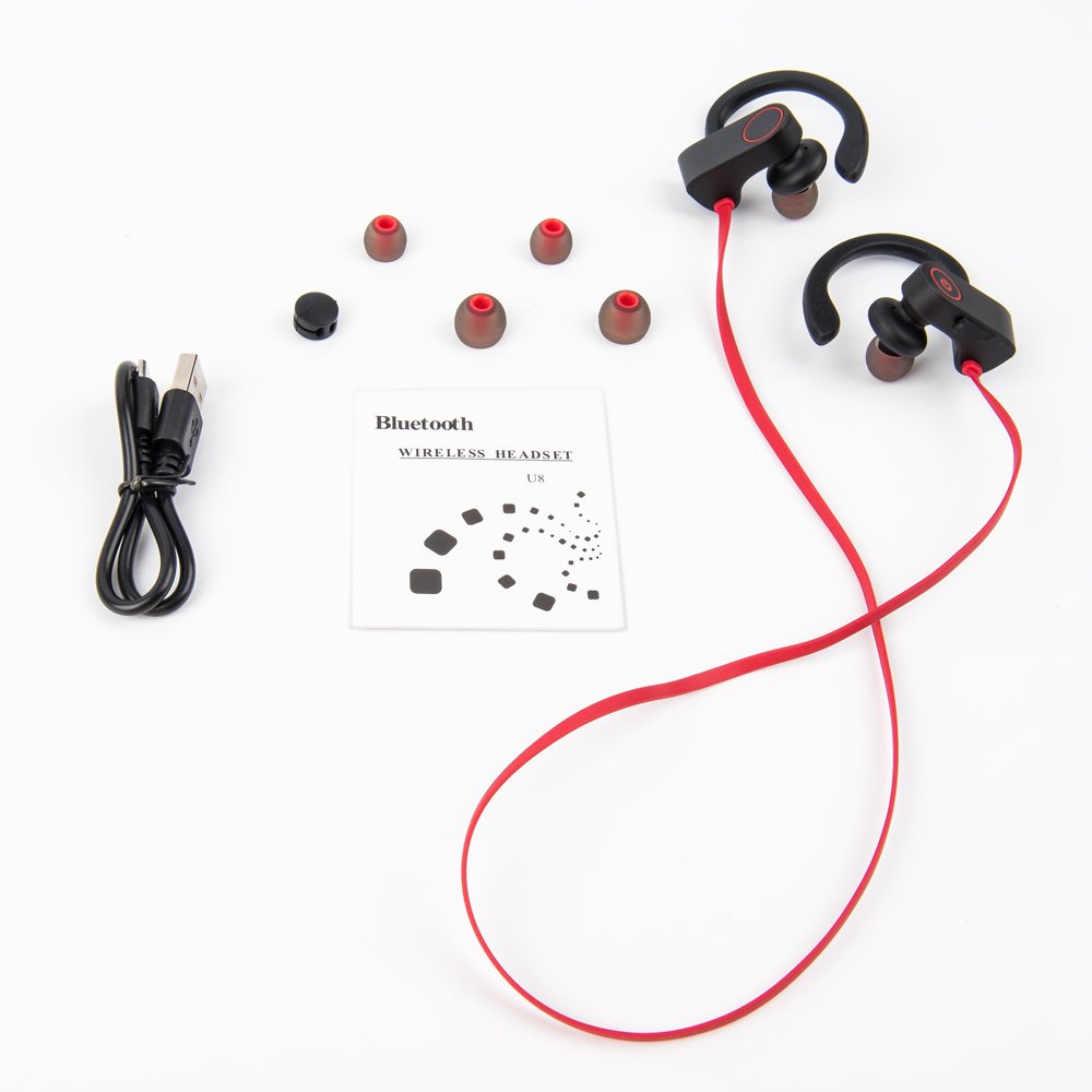 Sports Bluetooth Headphones, Wireless Sports Earphones with w Mic, Waterproof Sweatproof Earbuds for Gym Running - 8 Hour Battery, Noise Cancelling, Soft Security Hooks HD Stereo Headsets