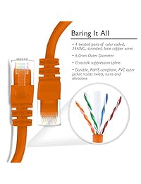 GearIT Cat5e Ethernet Patch Cable 0,5 pies   RJ45 cable red LAN de computadora, Naranja, Anaranjado