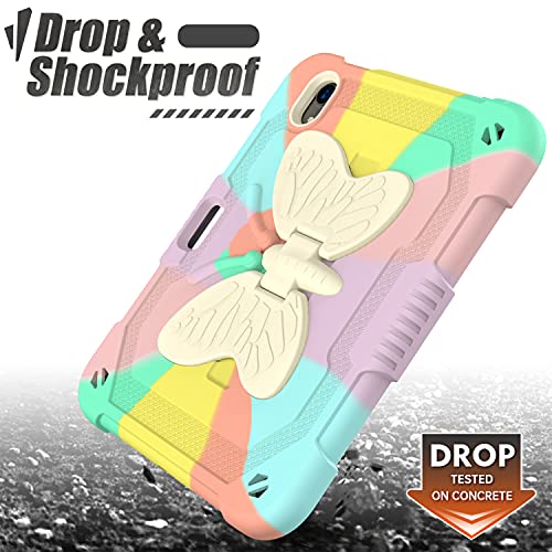 Silicon Case for iPad Mini 6 2021, iPad Mini 6th Generation Case for Kids, Cute Butterfly Wings Kickstand, with Shoulder Strap/ Pencil Holder Shockproof Cover for iPad Mini 6 8.3 inch (Colorful Pink)