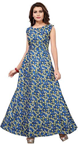 sanjana collection women's benglori satin printed semi-stitched gown