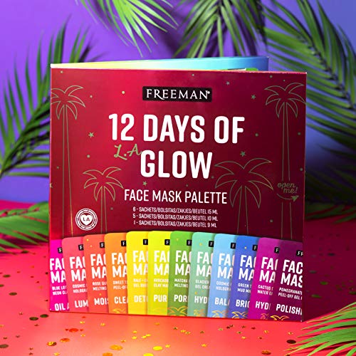 Freeman Beauty Holiday 12 Days of Glow Face Mask Gift Set for Skin Care, With Clay, PeelOff